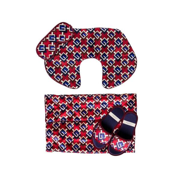 Gucci Travel Set Authentic Neck Pillow Slippers Eye Mask Travel Bag - Picture 1 of 10